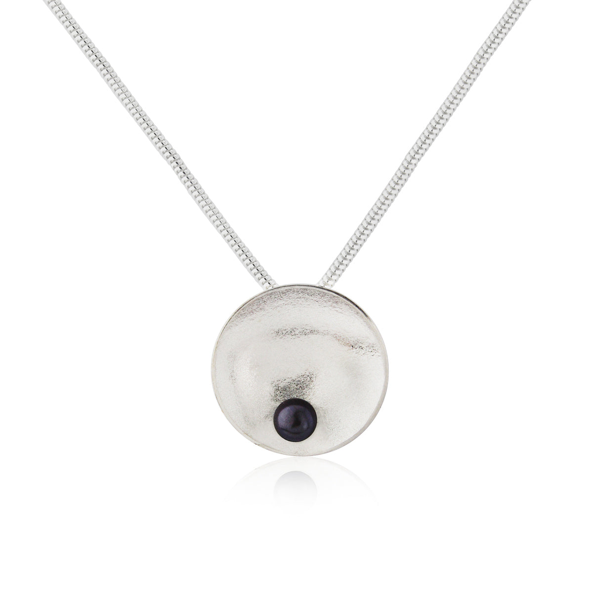 Kate Phipps Jewellery Domed circles necklace silver with peacock pearl and subtle polish finish product photo