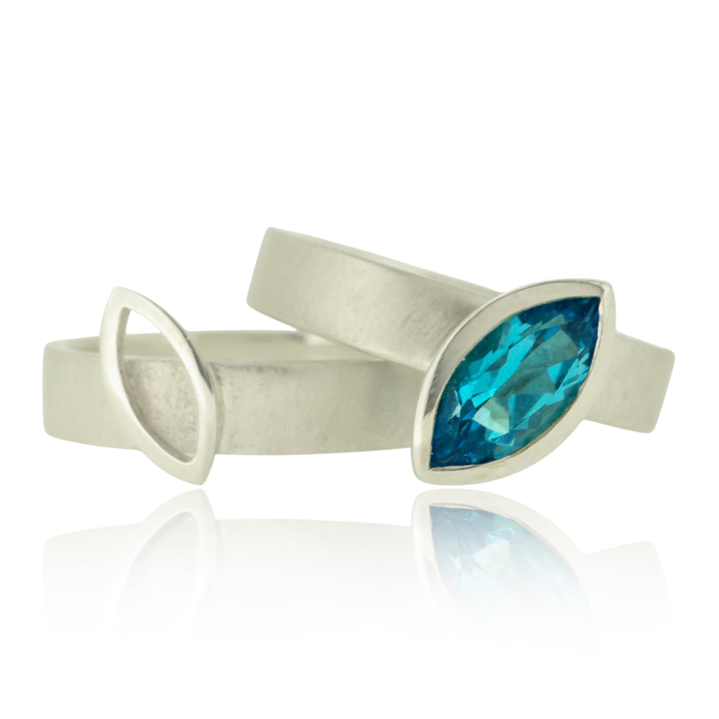 Facet Line ring set with marquise shaped Swiss blue topaz - size O to O 1/2