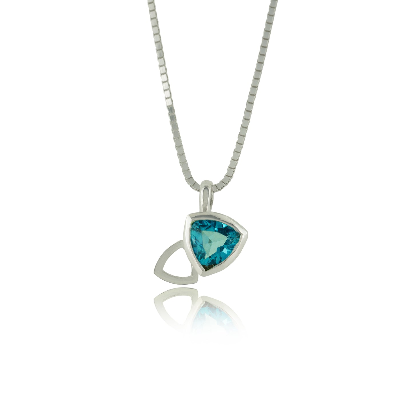 Facet line pendant with trillion shaped Swiss blue topaz