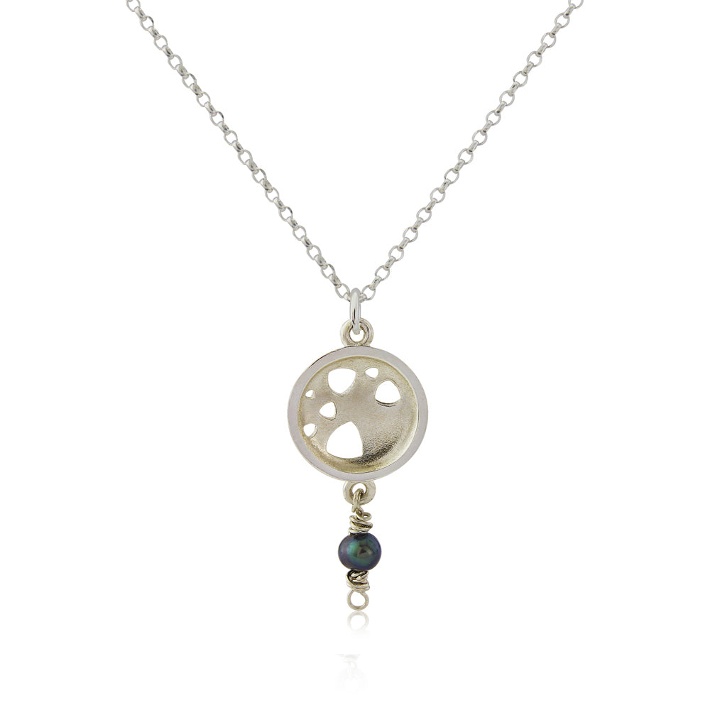 Kate Phipps Jewellery Scattered trillions necklace small silver and peacock pearl drop