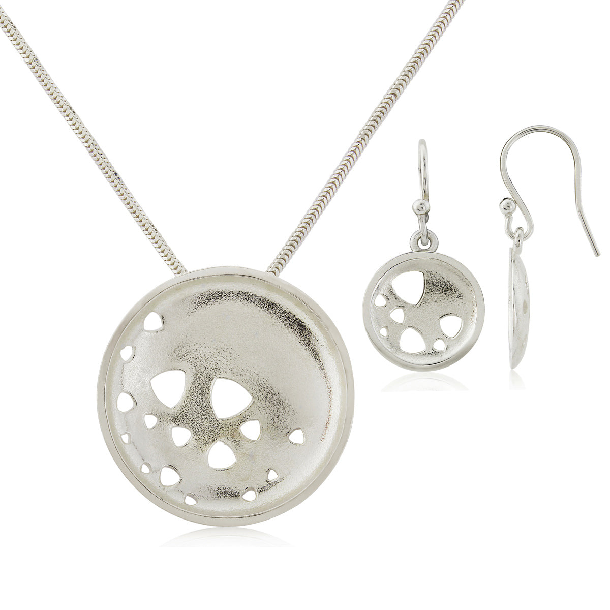 Kate Phipps Jewellery Scattered trillions set silver large necklace with drop earrings product photo