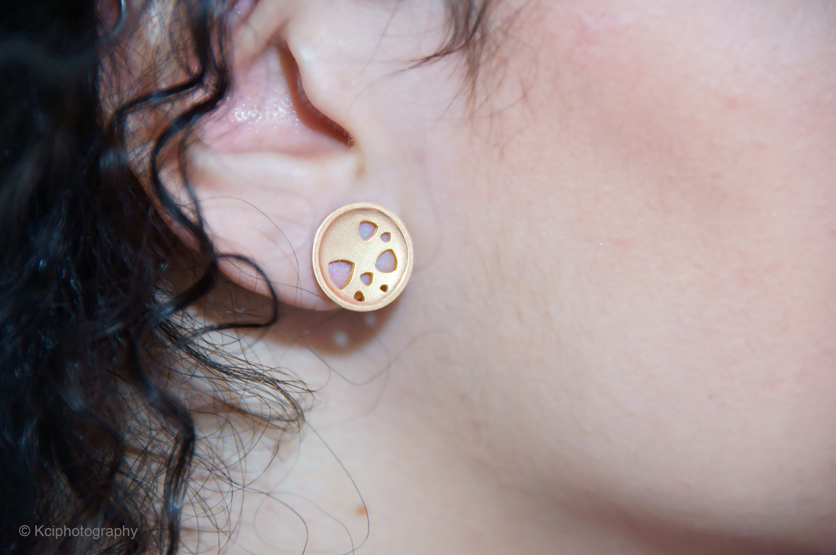 Kate Phipps Jewellery Scattered trillions stud earring 18 carat rose gold plated silver model photo