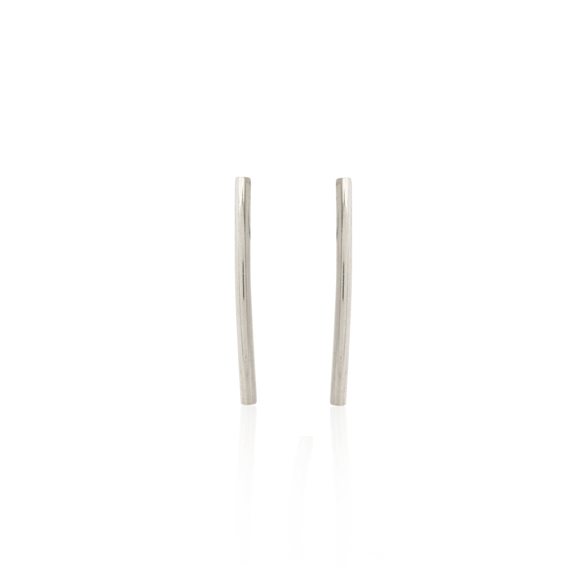 Kate Phipps Jewellery Simple elegance stud earrings long 28 mm curved polished silver front on