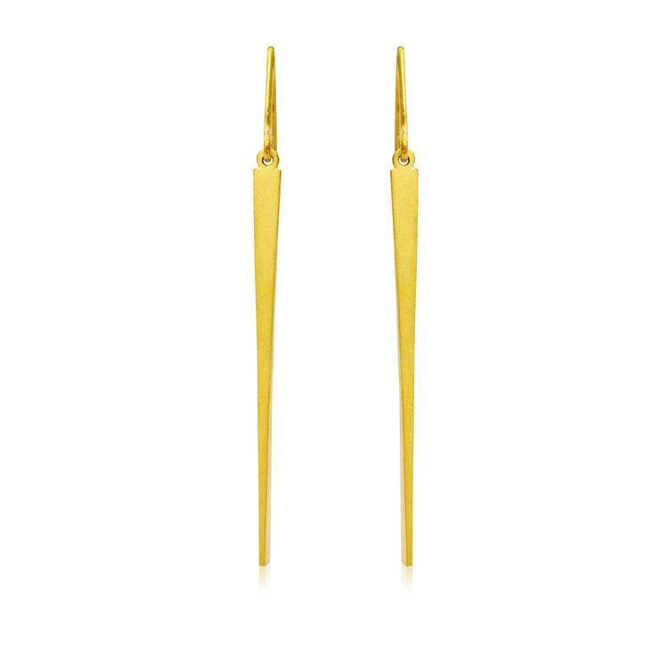 Kate Phipps Jewellery Tapered drop earrings 22 carat yellow gold plated silver front on
