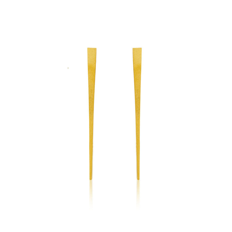 Kate Phipps Jewellery yellow gold plated silver tapered stud earrings front on product photo