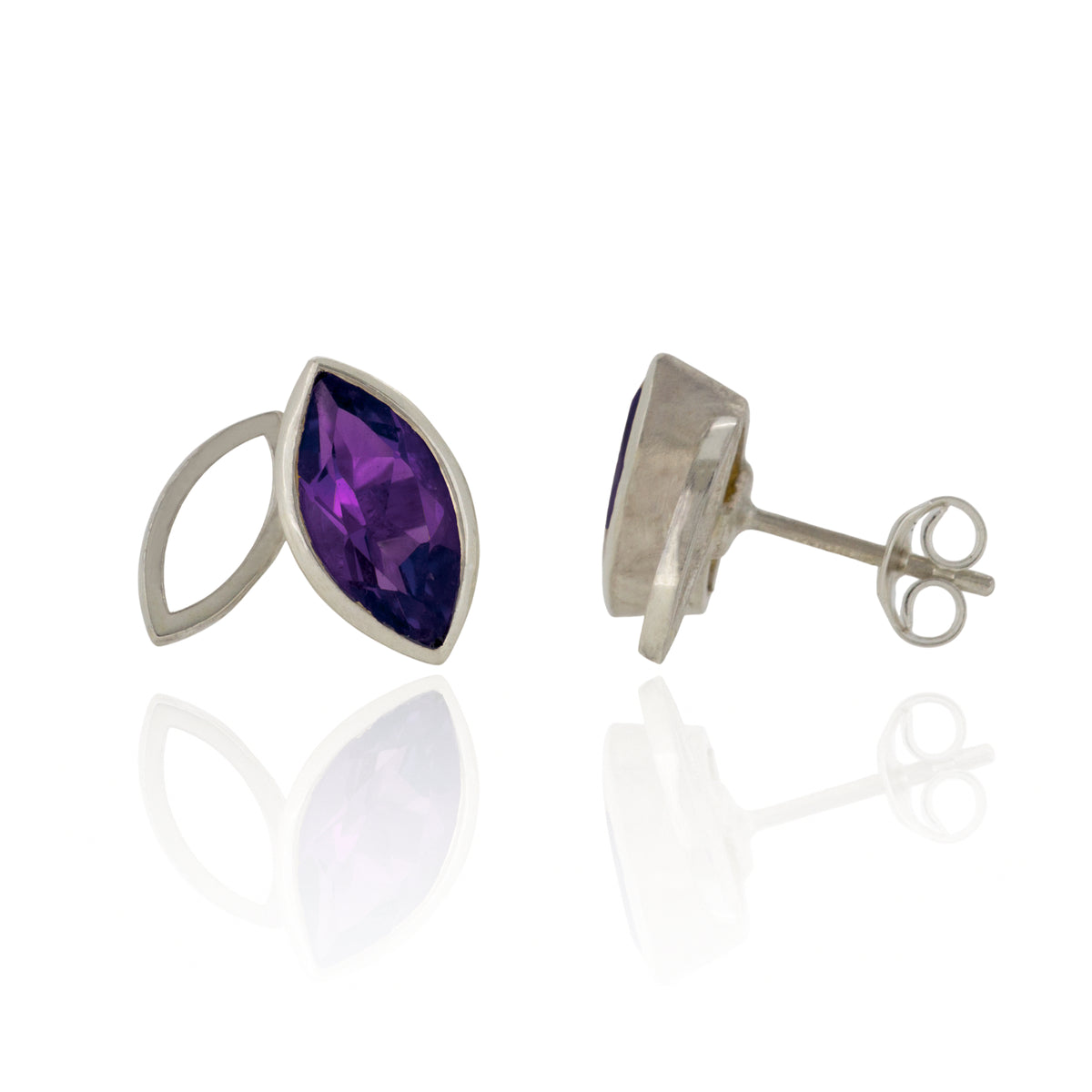 Facet line earrings with amethyst