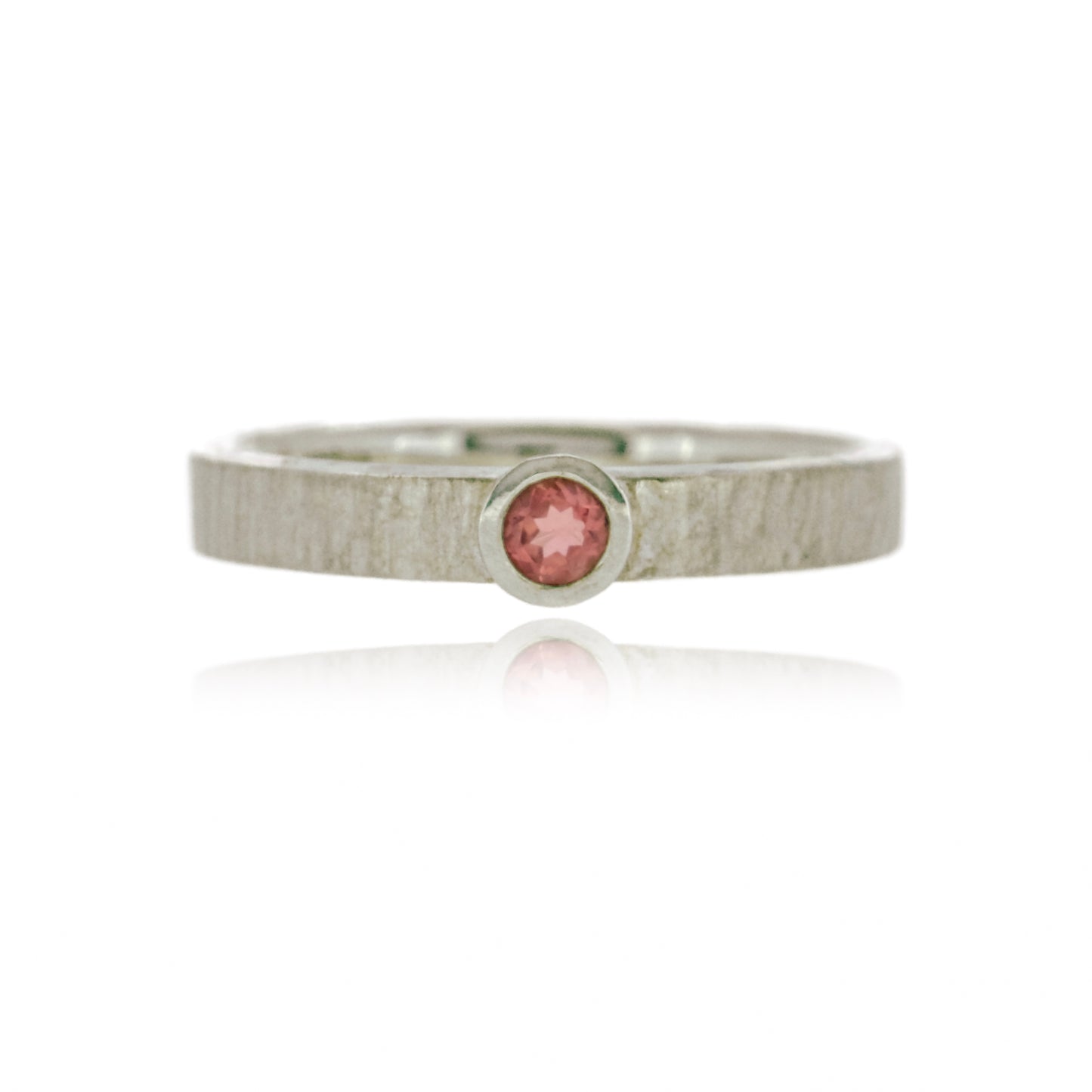 Pink tourmaline and textured silver solitaire ring - size O to O 1/2