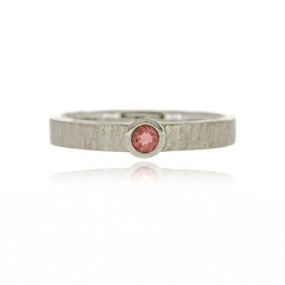 Pink tourmaline and textured silver solitaire ring - size O to O 1/2