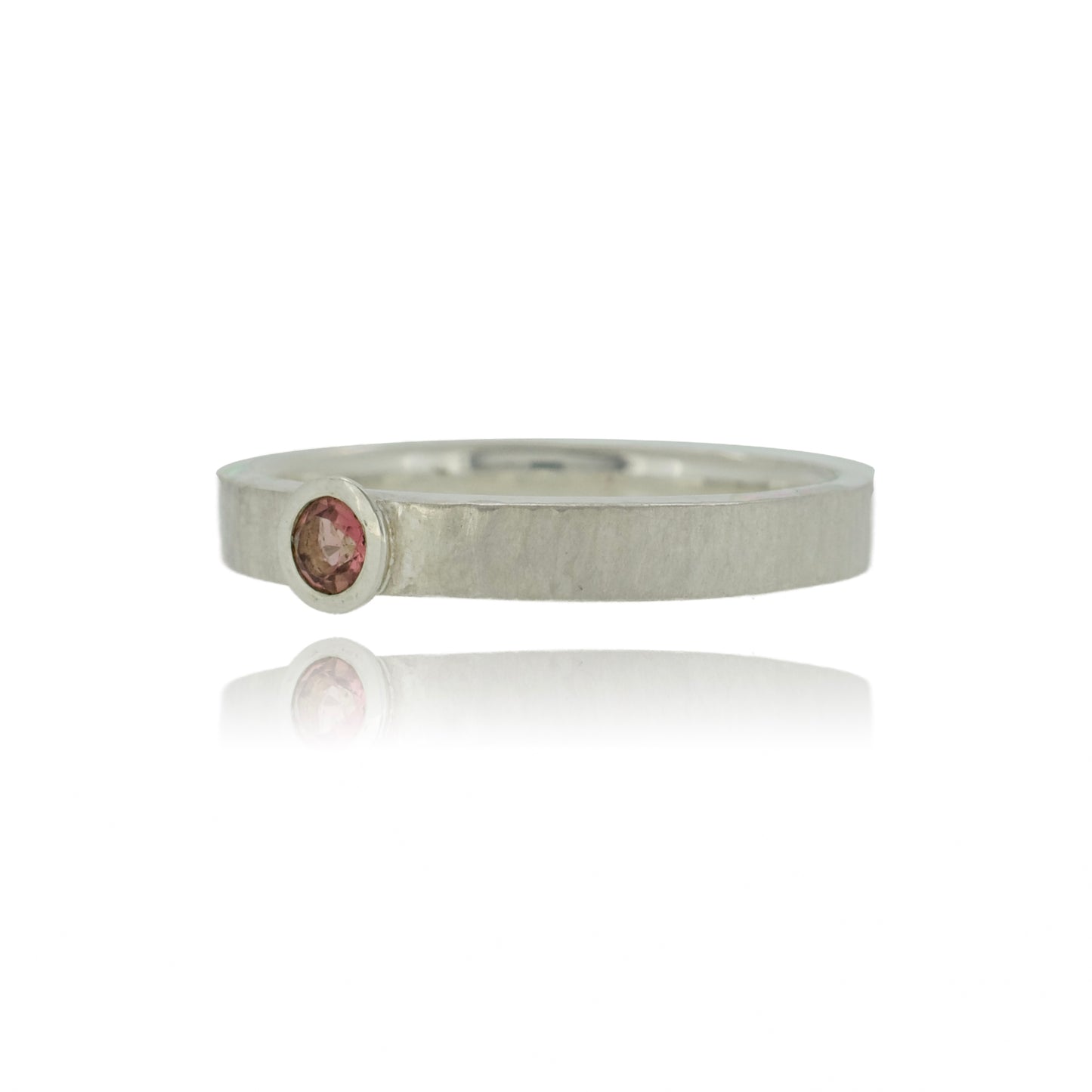 Pink tourmaline and textured silver solitaire ring - size O to O 1/2