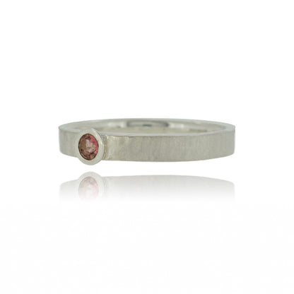 Pink tourmaline and textured silver solitaire ring - size O to O 1/2