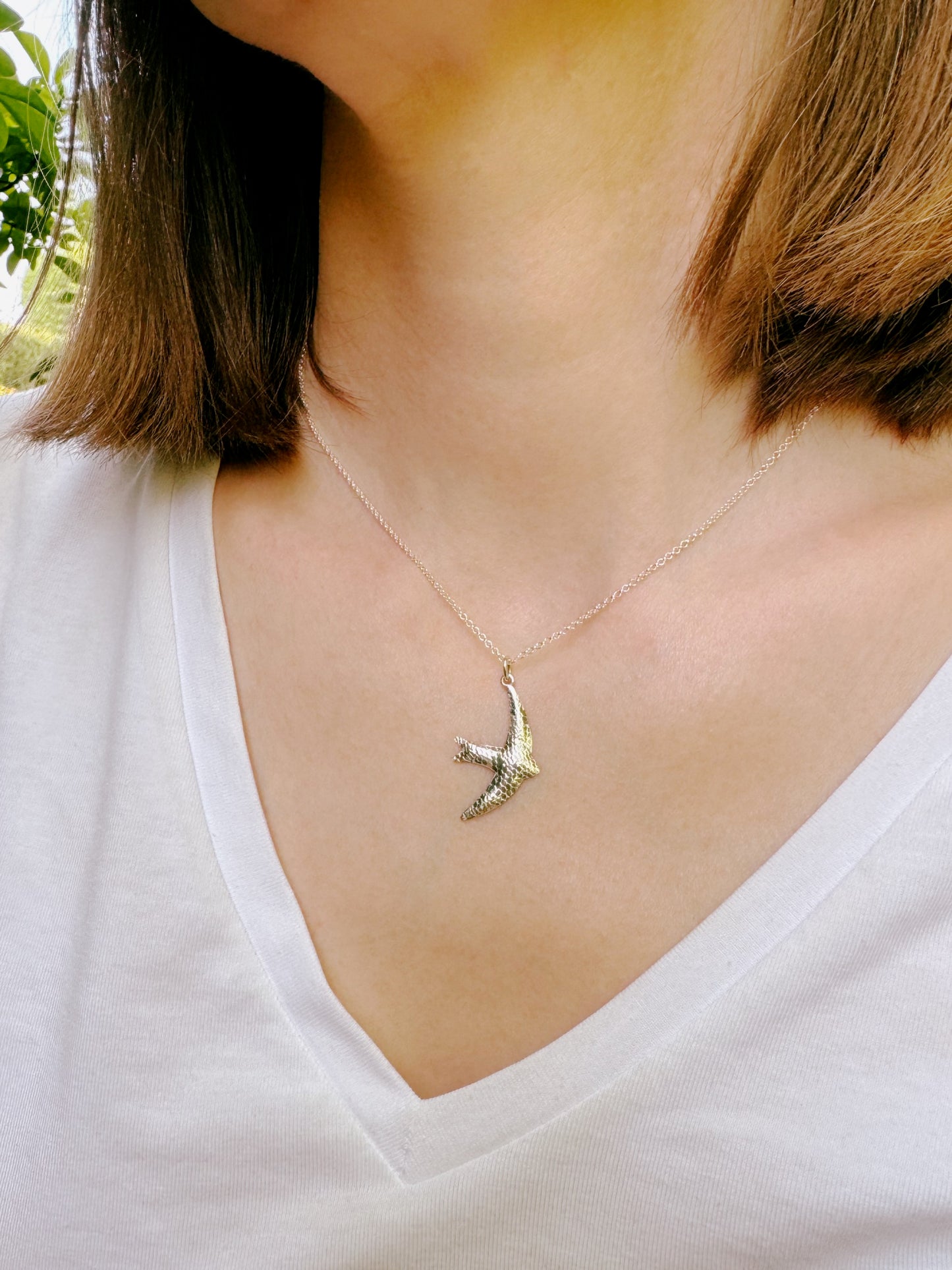 Mini swift bird necklace - lace texture