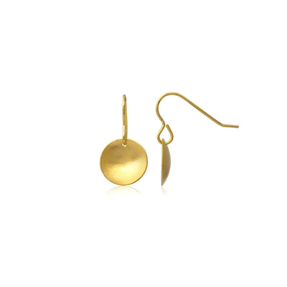 Kate Phipps Jewellery Domed circles drop earrings 22 carat yellow gold plated silver satin finish product photo