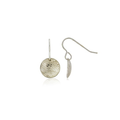 Kate Phipps Jewellery Domed circles drop earrings large lace textured silver product photo