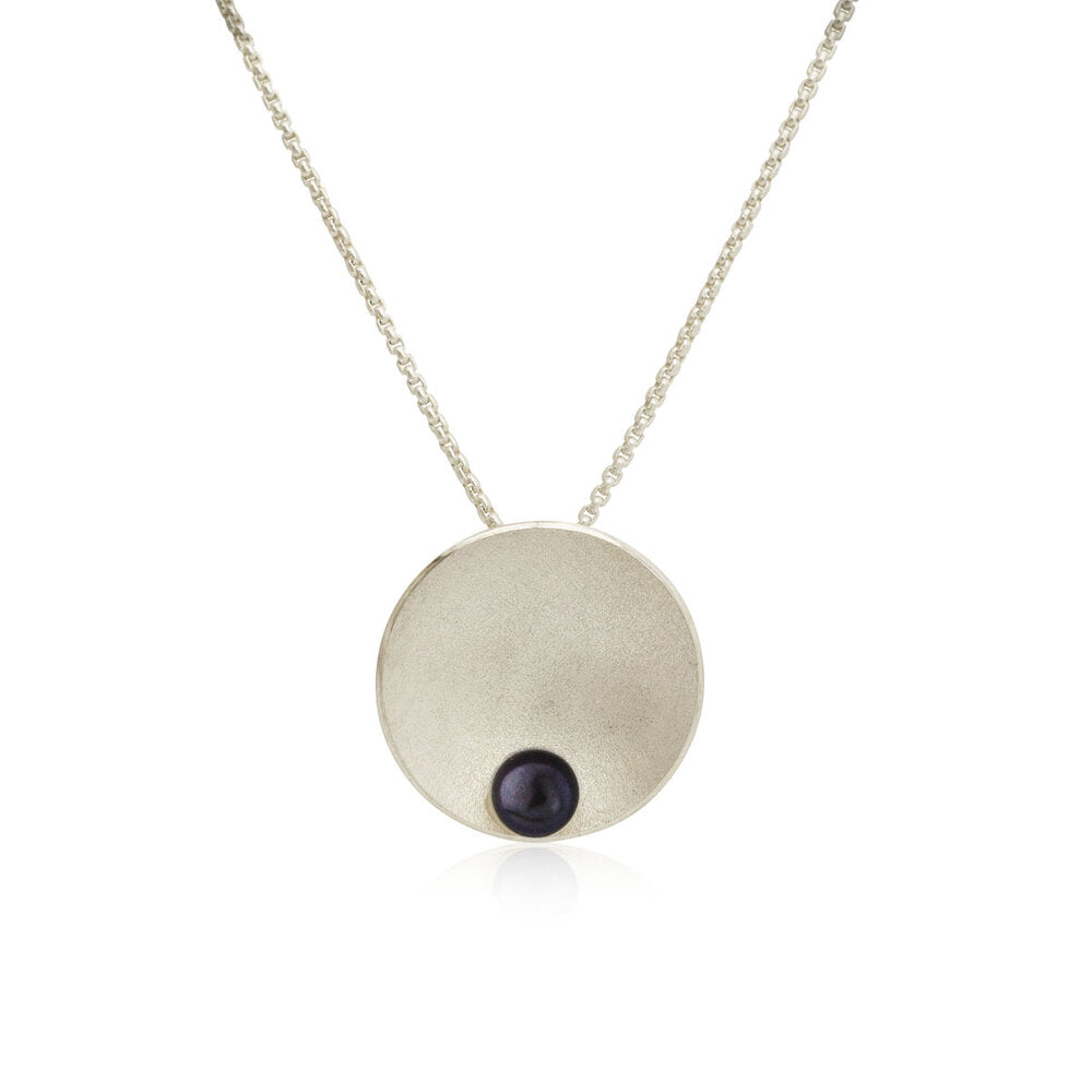 Kate Phipps Jewellery Domed circles necklace peacock pearl satin finish silver product photo