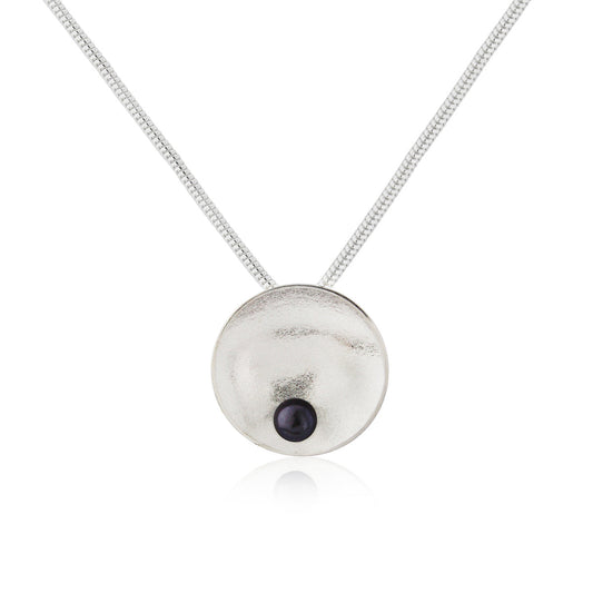 Kate Phipps Jewellery Domed circles necklace silver with peacock pearl and subtle polish finish product photo