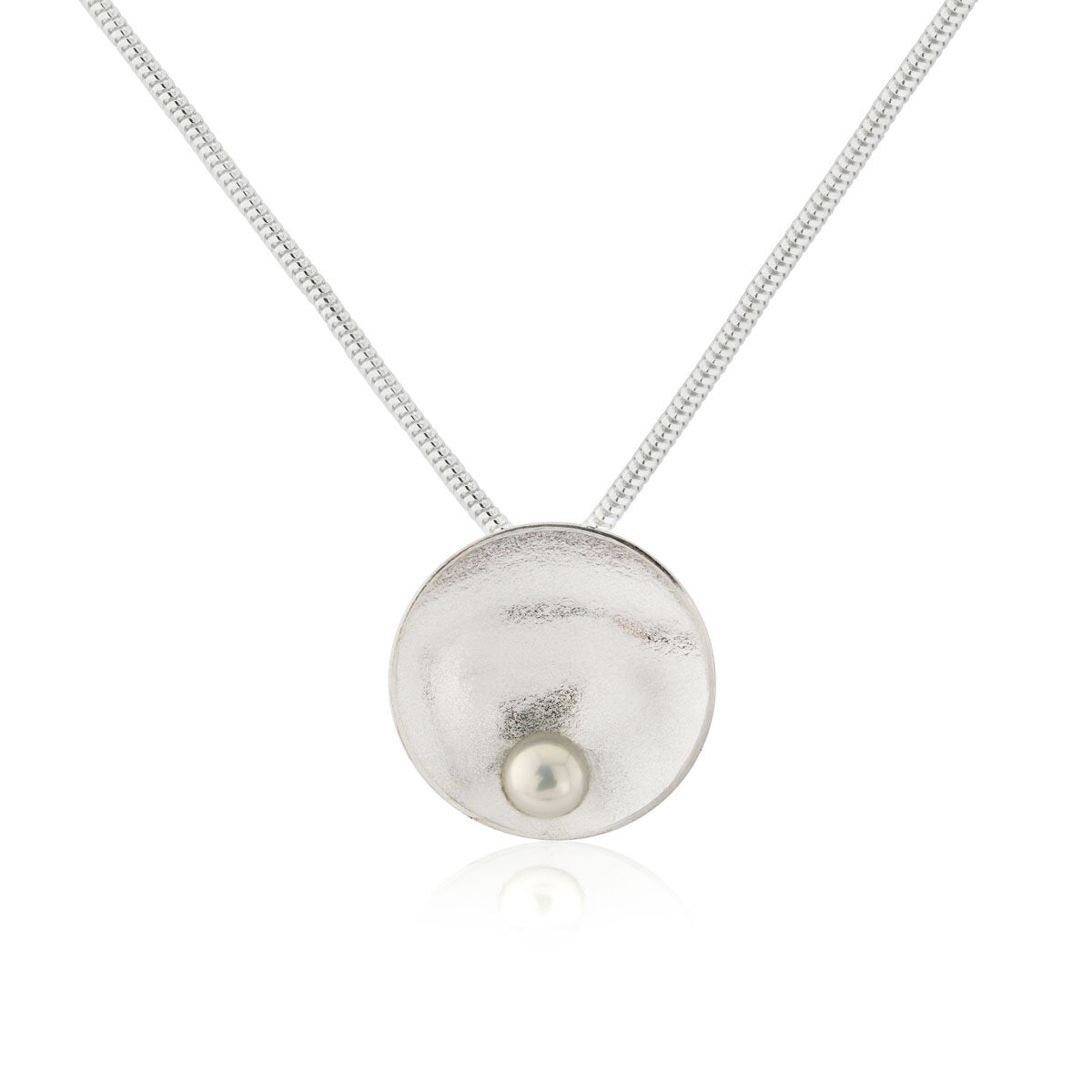 Kate Phipps Jewellery Domed circles necklace subtle polished finish silver with white pearl product photo