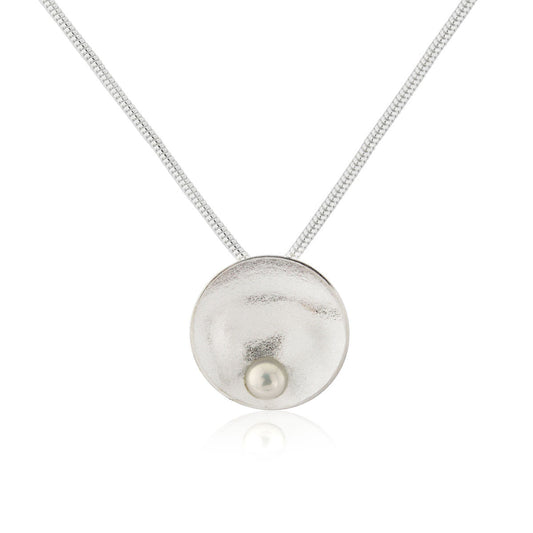 Kate Phipps Jewellery Domed circles necklace subtle polished finish silver with white pearl product photo
