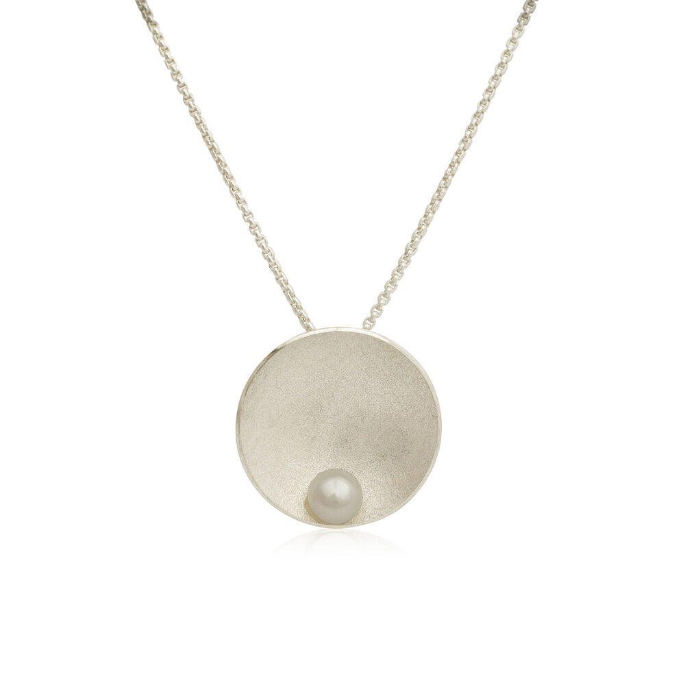 Kate Phipps Jewellery Domed circles necklace white pearl satin finish silver product photo