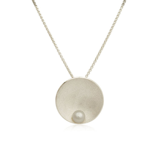 Kate Phipps Jewellery Domed circles necklace white pearl satin finish silver product photo