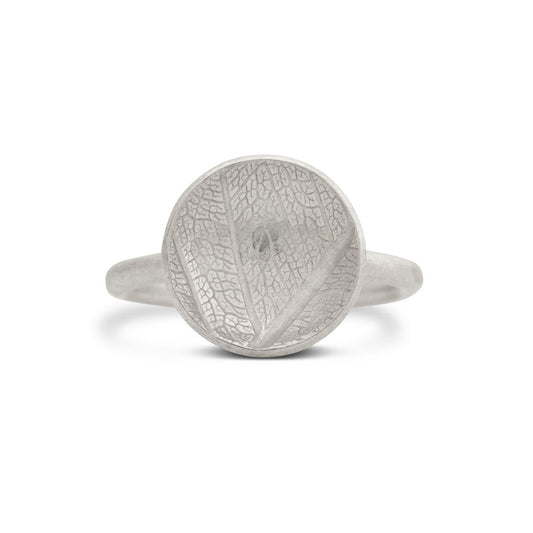Kate Phipps Jewellery Domed circles ring large leaf skeleton textured silver product photo