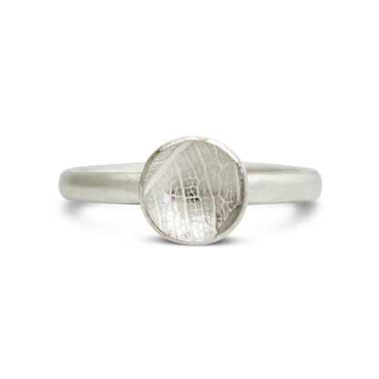 Kate Phipps Jewellery Domed circles ring medium leaf skeleton textured silver product photo