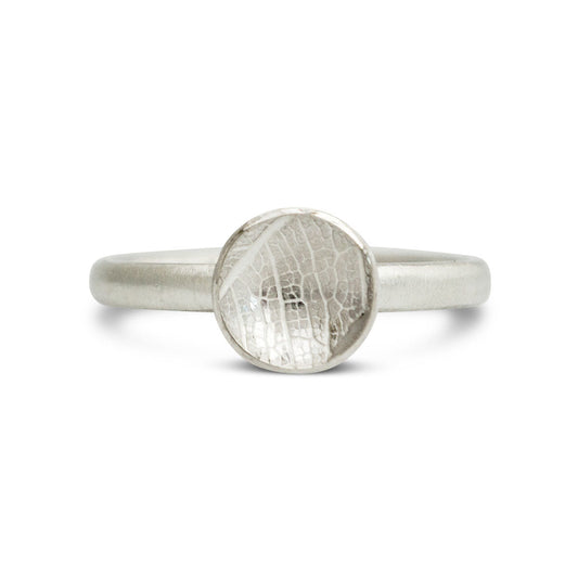 Kate Phipps Jewellery Domed circles ring medium leaf skeleton textured silver product photo