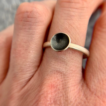 Kate Phipps Jewellery Domed circles ring oxidised silver medium circle model photo
