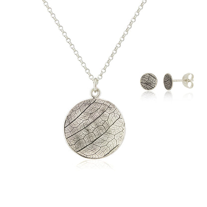 Kate Phipps Jewellery Domed circles set necklace 21mm reversible oxidised silver leaf skeleton textured silver and small studs product photo