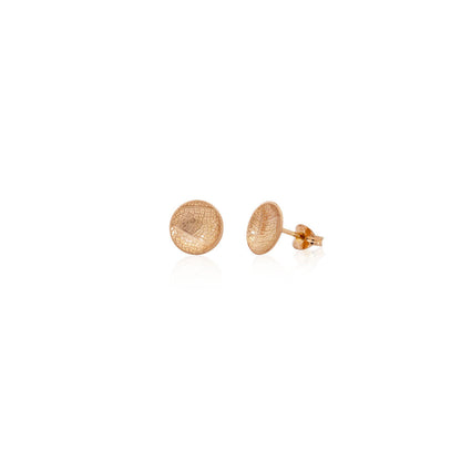 Kate Phipps Jewellery Domed circles stud earrings Medium 18 carat rose gold plated silver leaf skeleton texture