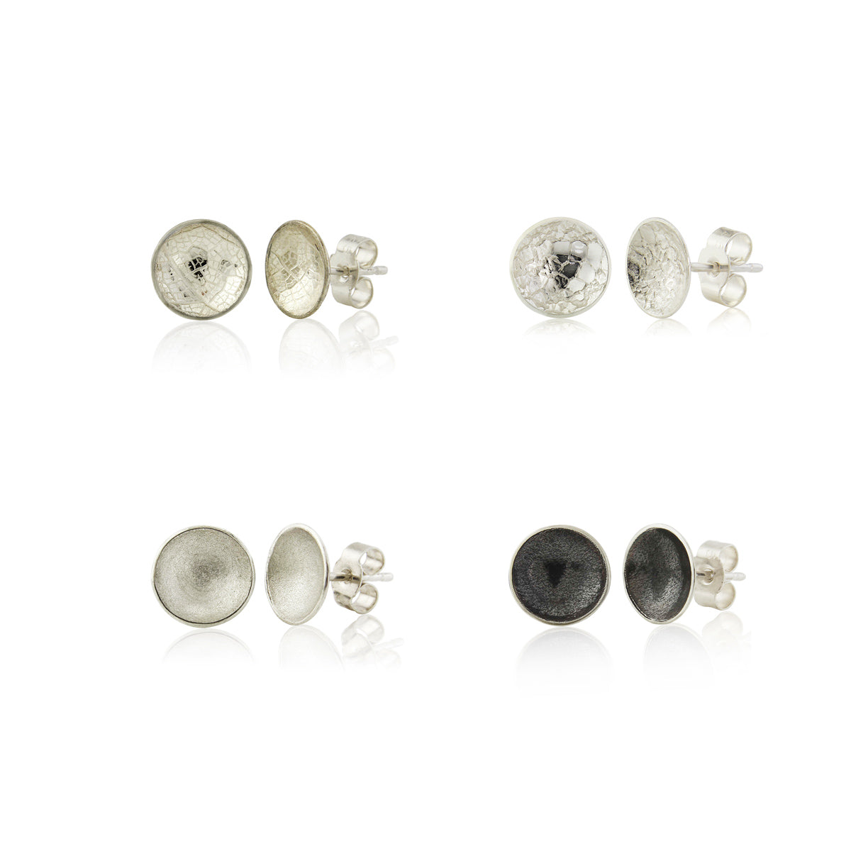 Kate Phipps Jewellery Domed circles stud earrings four pairs silver medium with different textures