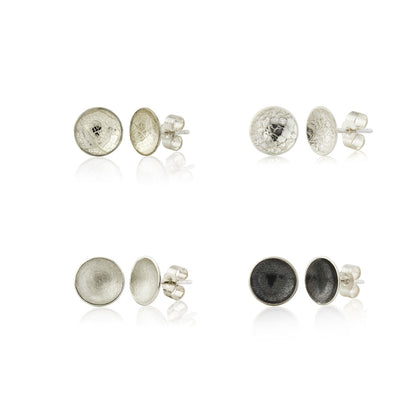 Kate Phipps Jewellery Domed circles stud earrings four pairs silver medium with different textures