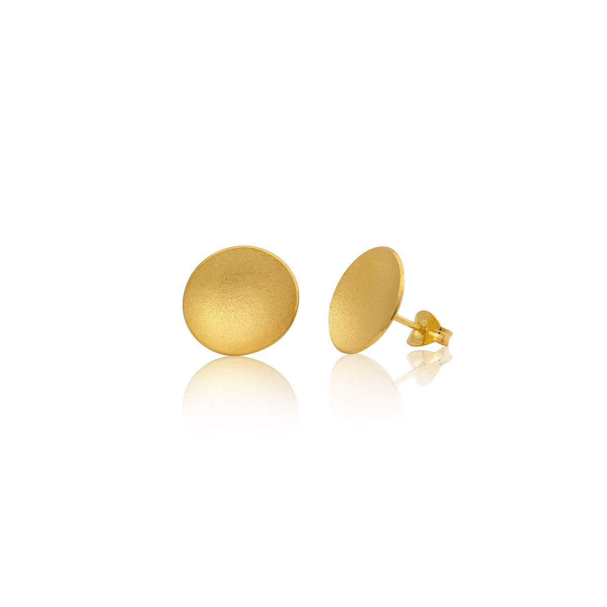 Kate Phipps Jewellery Domed circles stud earrings large 22 carat yellow gold plated silver satin finish product photo