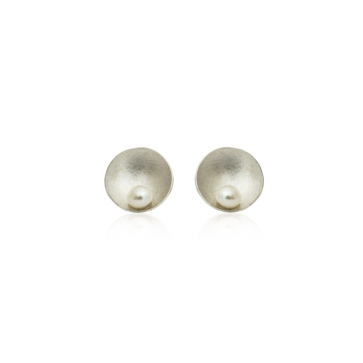 Kate Phipps Jewellery Domed circles stud earrings large satin finish silver with white pearl product photo