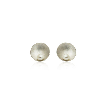 Kate Phipps Jewellery Domed circles stud earrings large satin finish silver with white pearl product photo