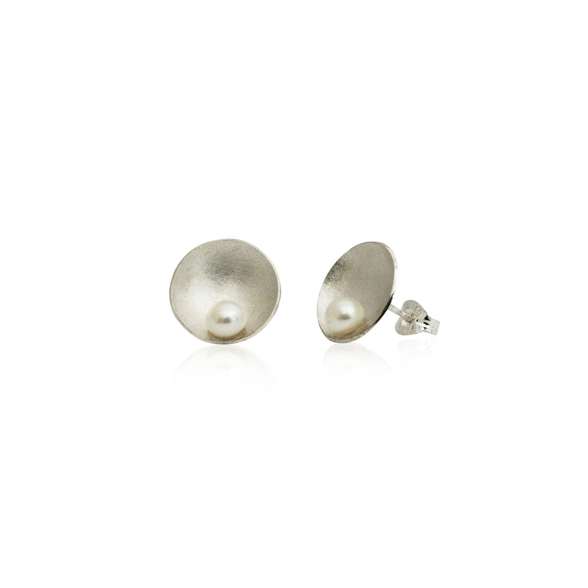 Kate Phipps Jewellery Domed circles stud earrings large satin finish silver with white pearl product photo