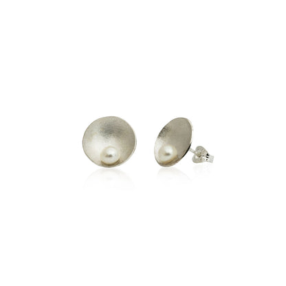 Kate Phipps Jewellery Domed circles stud earrings large satin finish silver with white pearl product photo