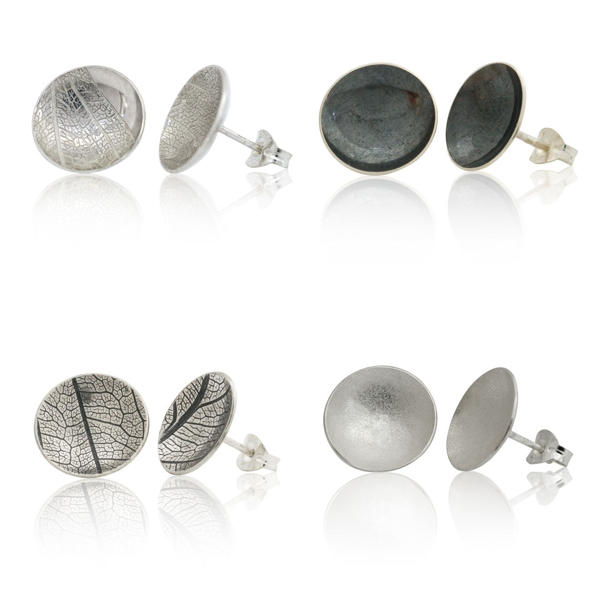 Kate Phipps Jewellery Domed circles stud earrings four pairs silver large with different textures