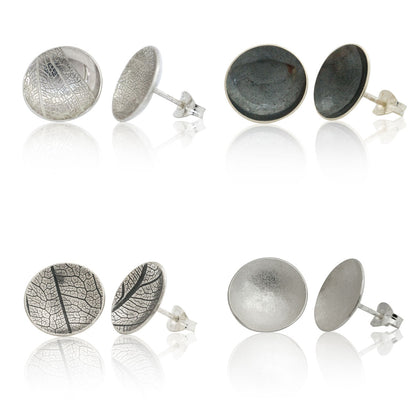 Kate Phipps Jewellery Domed circles stud earrings four pairs silver large with different textures