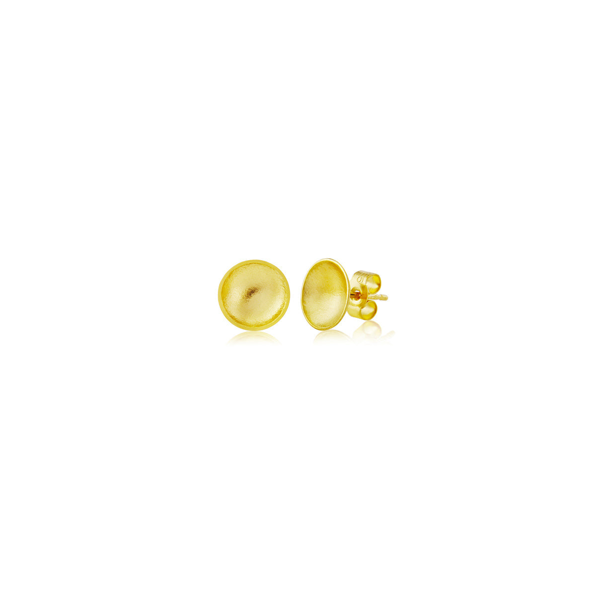 Kate Phipps Jewellery Domed circles stud earrings medium 22 carat yellow gold plated silver satin finish