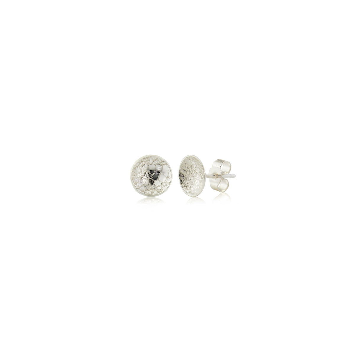 Kate Phipps Jewellery Domed circles stud earrings medium lace textured silver product photo