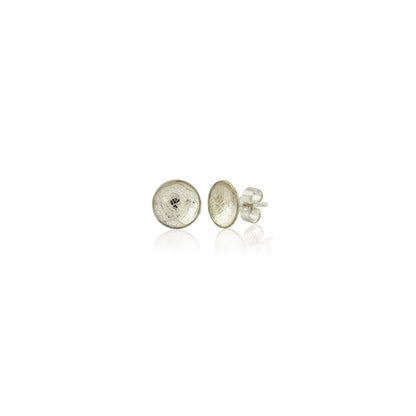 Kate Phipps Jewellery Domed circles stud earrings medium leaf skeleton textured silver