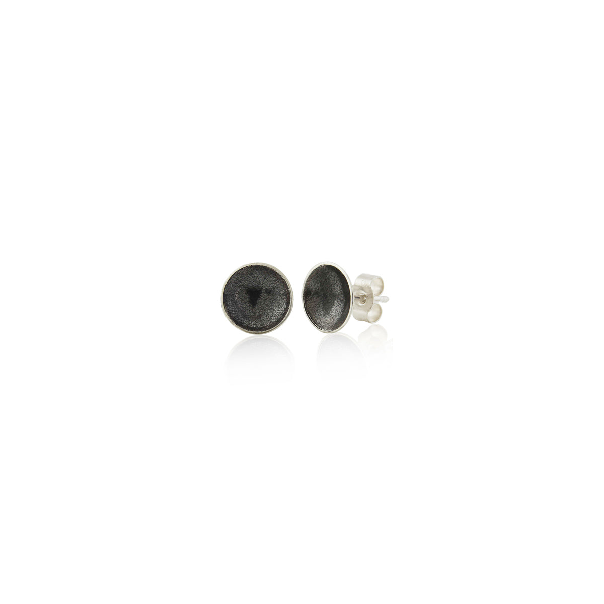 Kate Phipps Jewellery Domed circles stud earrings medium oxidised silver product photo