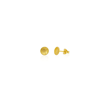 Kate Phipps Jewellery Domed circles stud earrings small 22 carat yellow gold plated silver leaf skeleton texture