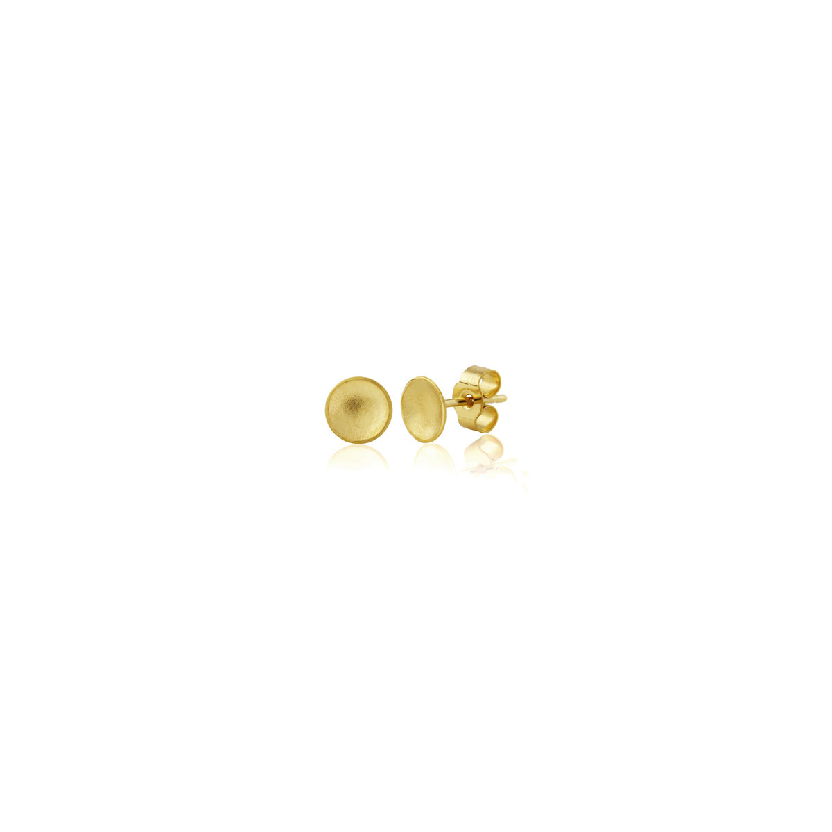 Kate Phipps Jewellery Domed circles stud earrings small 22 carat yellow gold plated silver satin finish