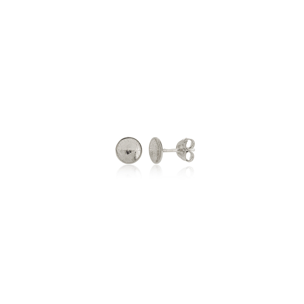 Kate Phipps Jewellery Domed circles stud earrings small leaf skeleton textured silver product photo