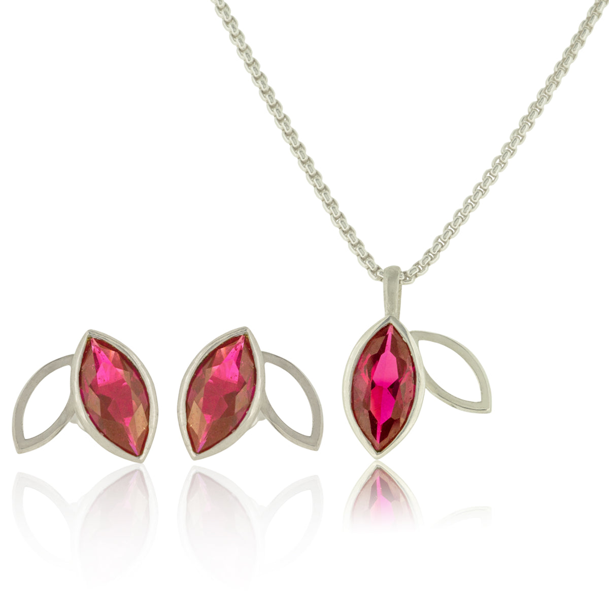 Facet line set with synthetic ruby necklace and earrings