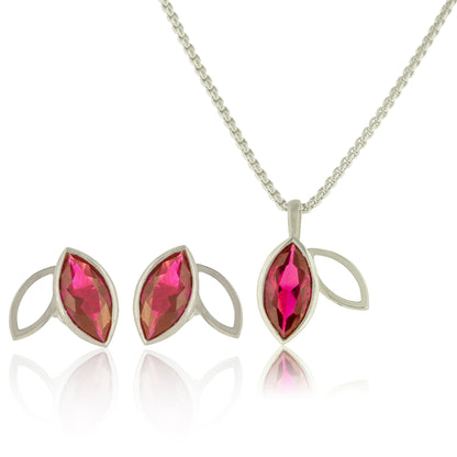 Facet line set with synthetic ruby necklace and earrings