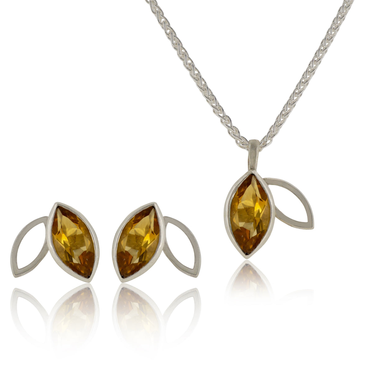 Facet line set with citrine necklace and earrings