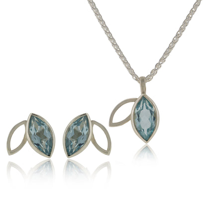 Facet line set with sky blue topaz necklace and earrings