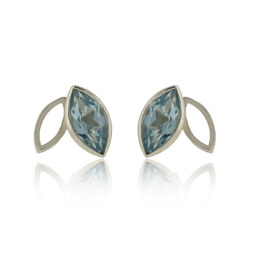 Facet line earrings with sky blue topaz